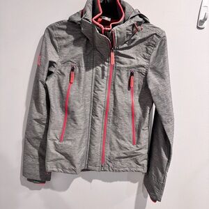NWT‎ Superdry Pop Zip Velocity Sd-Windcheater Women`s Jacket Grey/Coral Size 4